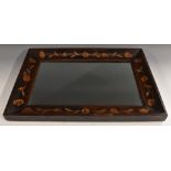 A 19th century Dutch mahogany and marquetry rectangular looking-glass, central mirror plate,