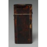 A 19th century tortoiseshell rounded rectangular cigar case, hinged cover, 13cm long, c.