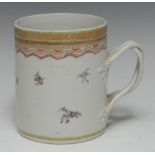 A Chinese Export porcelain cylinder mug, painted puce en camaïeu with scattered foliage,
