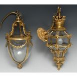 An 18th century style gilt metal hexagonal ceiling lantern,