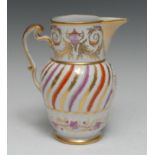 A Coalport spirally moulded jug, possibly outside decorated by Thomas Baxter, with leaves,