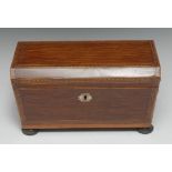 A Regency partridge wood and parquetry tapered rectangular tea caddy,