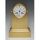 A late 19th century French arched top brass mantel clock, 9.