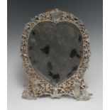 A Victorian silver heart shaped easel dressing table mirror,