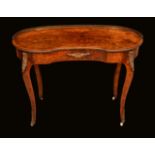 A Victorian gilt metal mounted walnut and marquetry kidney shaped desk,