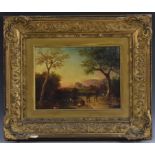 English School (early 19th century) A Pair of Donkeys in a Romantic Landscape,