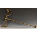 A Victorian brass two-branch gasolier ceiling lamp,