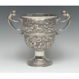 A large George II Irish silver two-handled pedestal loving cup,