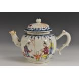 An 18th century Chinese globular teapot, decorated in polychrome with ladies and children,
