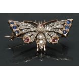 A Victorian multi gem stone insect butterfly brooch,