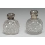 A Victorian silver mounted hobnail-cut clear glass scent bottle,