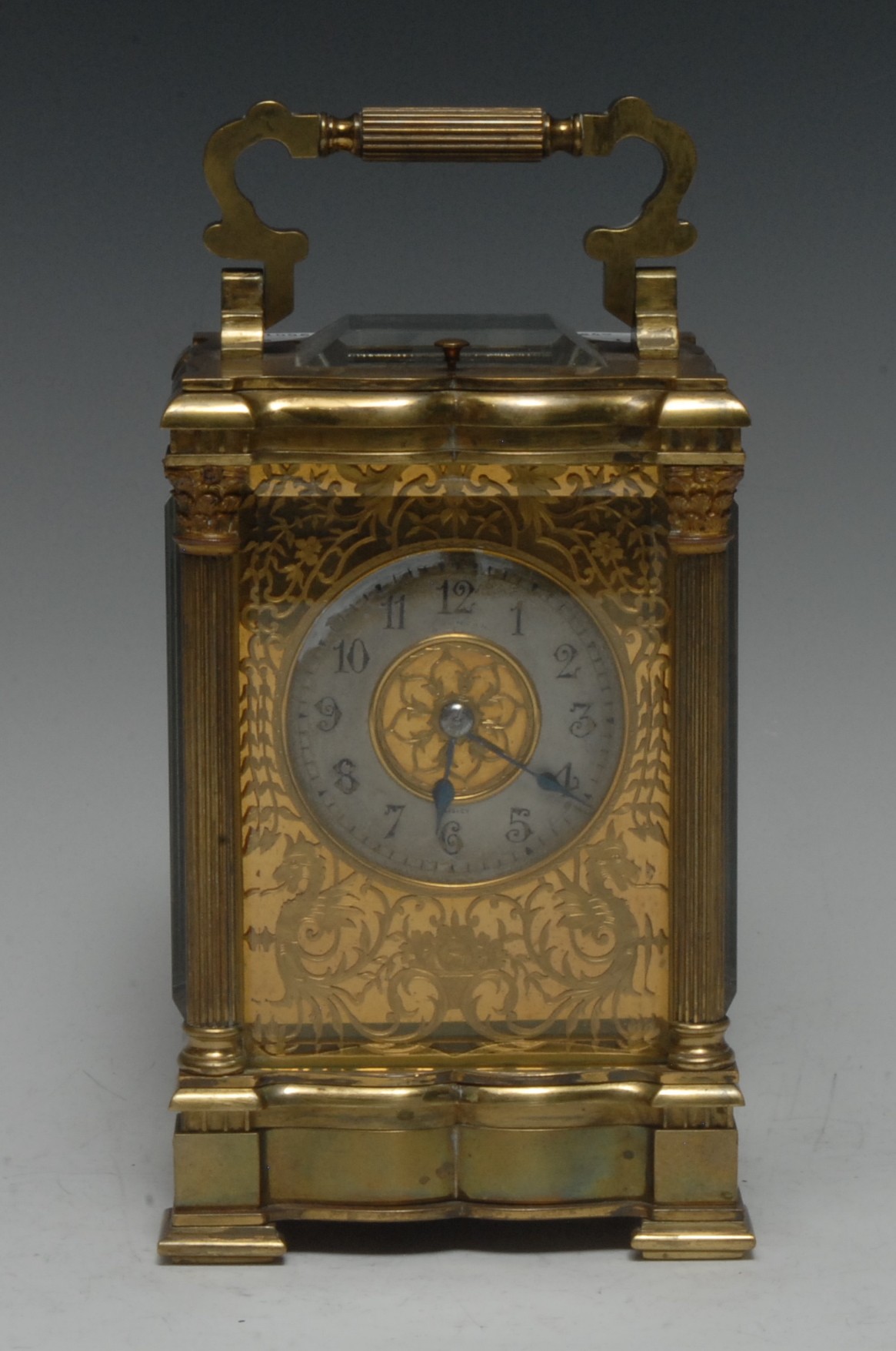 A 19th century French lacquered brass five-glass repeating carriage clock, 5.