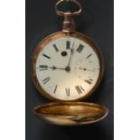 A George IV hunter cased 18ct gold pocket watch, cream dial, Roman numerals, minute track,