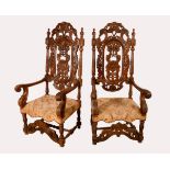 A pair of substantial Carolean Revival walnut armchairs,