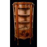 A Louis XV Revival gilt metal mounted mahogany and Vernis Martin serpentine vitrine,