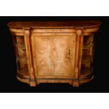 A Victorian gilt metal mounted burr walnut and marquetry credenza,
