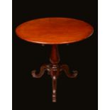 A 19th century mahogany tripod occasional table, circular tilting top, panelled baluster column,