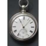 A Victorian silver pair cased pocket watch, William Christie, Laurencekirk, white enamel dial,