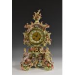 A German Rococo Revival porcelain clock, probably Sitzendorf,