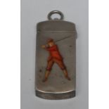 Golfing Interest - a Victorian silver rounded rectangular vesta case, enamelled with a golfer, 5.
