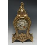 A 19th century French Boulle cartouche shaped mantel clock,