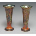 A pair of Wedgwood Fairyland Lustre Butterfly Women pattern tall trumpet shaped vases,