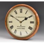 A 19th century mahogany wall clock, 30cm diam, Roman numerals, inscribed T.