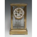 A French Third Republic four glass mantel clock, 8cm circular dial inscribed with Roman numerals,