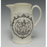 Freemasonry - a rare Liverpool creamware baluster ale jug,