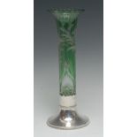 A late Victorian silver and green glass specimen vase,