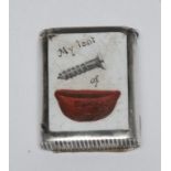 A late Victorian silver vesta case, enamelled with 'My Last Screw of Baccy,