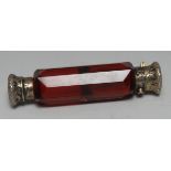 A 19th century gilt-metal mounted ruby glass double-scent bottle,