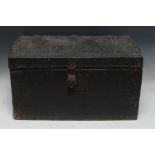 A 17th century leather covered dome top trunk, studded, dated 1686,