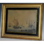 English Maritime School (18th century) Schooners and a British Man-of-War at Sea watercolour and