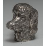 An Elizabeth II cast silver novelty table cigarette lighter, as the head of a dog, 9cm high,