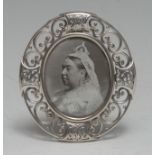 Royalty - a Victorian silver oval easel presentation photograph frame,