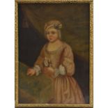 French School (19th century) Portrait of a Young Girl with Flowers oil on canvas,
