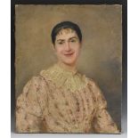 A Larroux (French 19th century) A Knowing Smile, Portrait of a Lady signed, dated 1889,