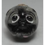 An 18th century Continental enamel novelty snuff box, boldly modelled as a pug's head,