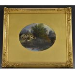 English School (19th century) The Village Pond oil on board, oval mount, 17cm x 21.