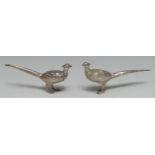 A pair of early 20th century silver novelty condiments, as a cock and hen pheasant,