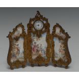 A 19th century Continental Rococo Revival gilt-metal and enamel novelty boudoir timepiece,