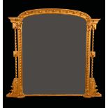 A 19th century giltwood and gesso arched rectangular chimney glass,