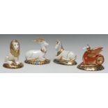 A set of four Royal Crown Derby paperweights, Heraldic Beasts,
