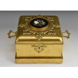 A 19th century Derbyshire Ashford marble mounted gilt metal square perfume casket,