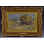 James W Booth (1867 - 1953) Harvesting signed, titled, oil on canvas, 26.