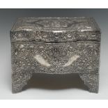A large Middle Eastern silver clad serpentine dowry casket,