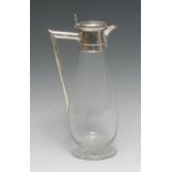 A Victorian silver mounted clear glass slender ovoid claret jug,