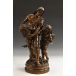 After Moreau, a dark patinated bronze, fisherman and catch with apprentice, signed in the maquette,