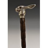 A late Victorian novelty silver and bamboo walking stick, by Brigg of London, stamped,